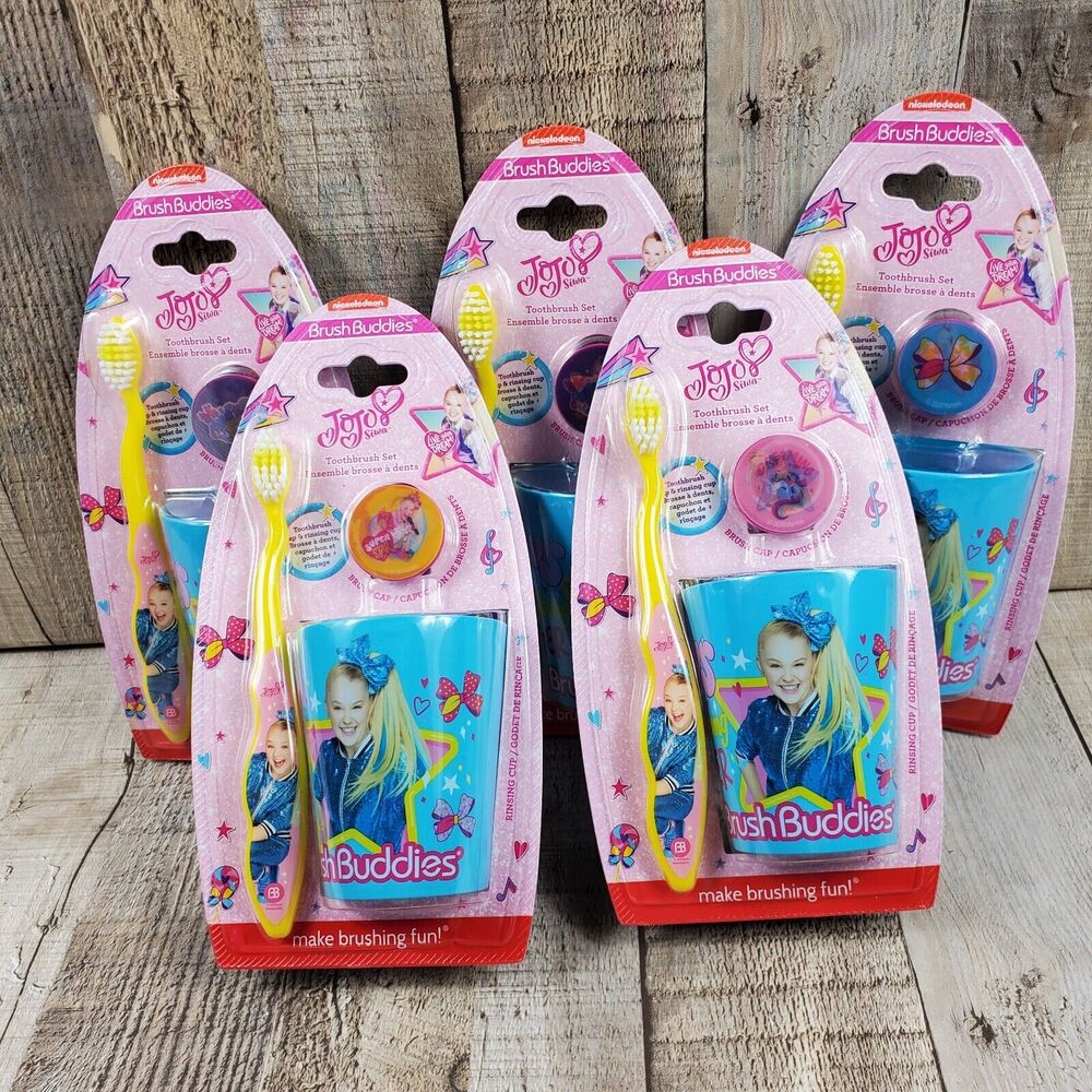 JojoSiwa Party Favors 5 Count Brush Buddies Kids Toothbrush Rinse Cup Set Siwa